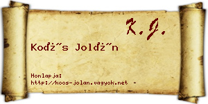 Koós Jolán névjegykártya